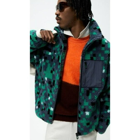 ZARA MAN NWT FW22 GRAY ABSTRACT PRINT FLEECE JACKET 3548/307 l-xl - Picture 2 of 13